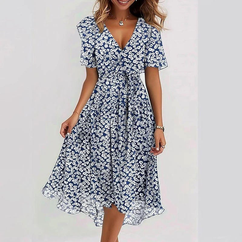 Nicole | Women's Vibrant Midi Dress, Elegant Occasion Dress | The Shrader Sisters | Blauw