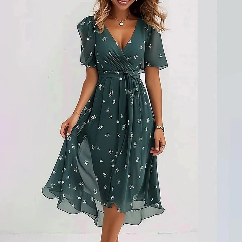 Nicole | Women's Vibrant Midi Dress, Elegant Occasion Dress | The Shrader Sisters | Rood