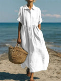 Nikita | Women's Collared Button Midi Dress, Cotton Shirt Dress | The Shrader Sisters | White