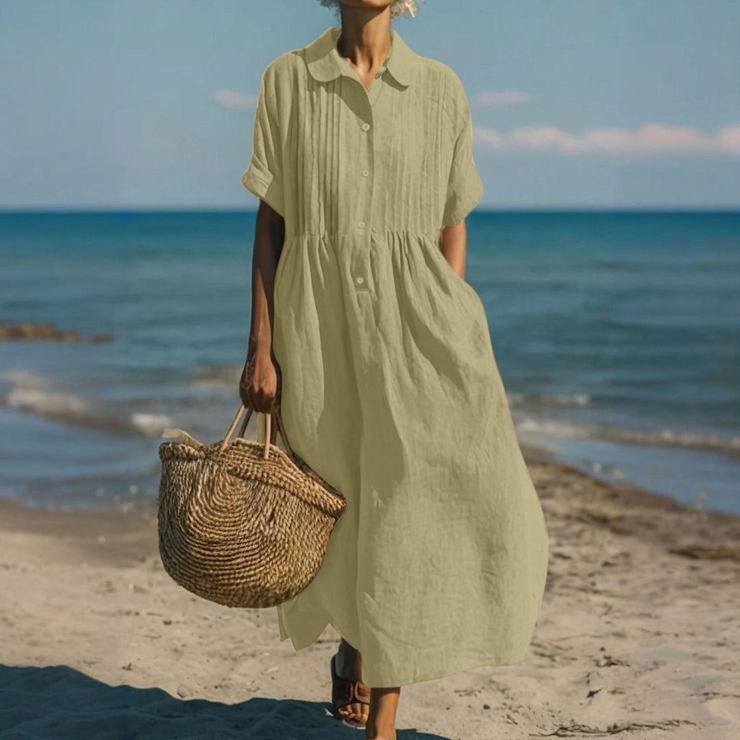 Nikita | Women's Collared Button Midi Dress, Cotton Shirt Dress | The Shrader Sisters | Dusty Rose