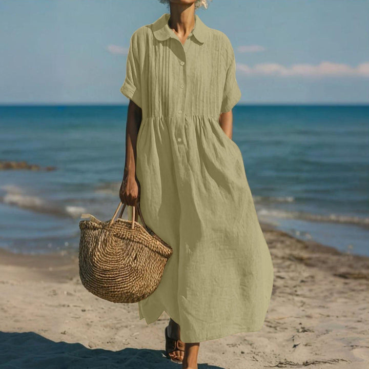 Nikita | Women's Collared Button Midi Dress, Cotton Shirt Dress | The Shrader Sisters | Dusty Rose