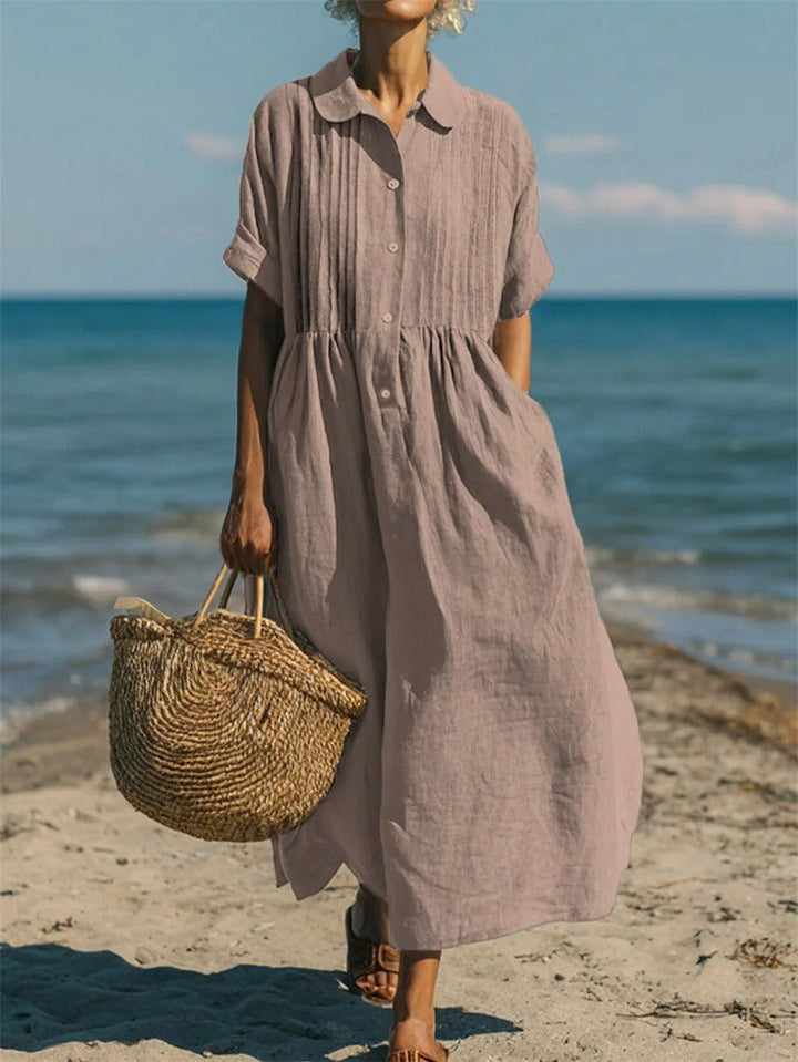 Nikita | Women's Collared Button Midi Dress, Cotton Shirt Dress | The Shrader Sisters | Black