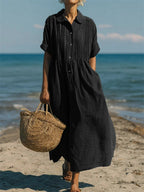 Nikita | Women's Collared Button Midi Dress, Cotton Shirt Dress | The Shrader Sisters | Sage Green
