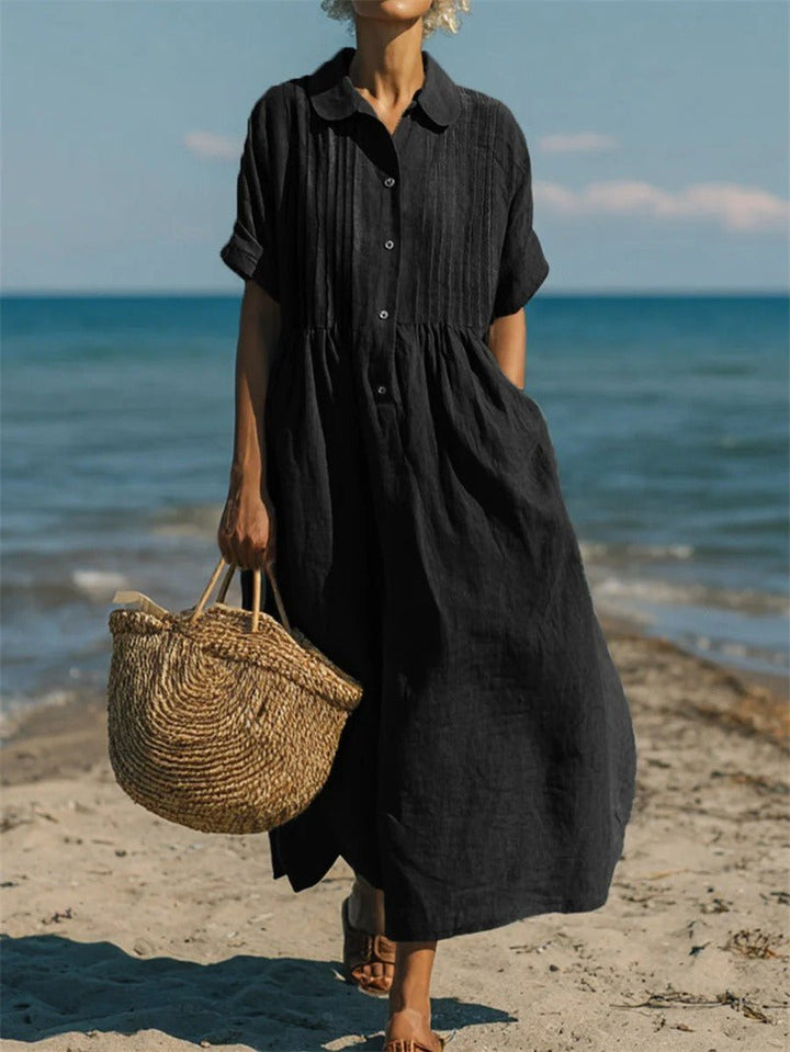 Nikita | Women's Collared Button Midi Dress, Cotton Shirt Dress | The Shrader Sisters | Sage Green