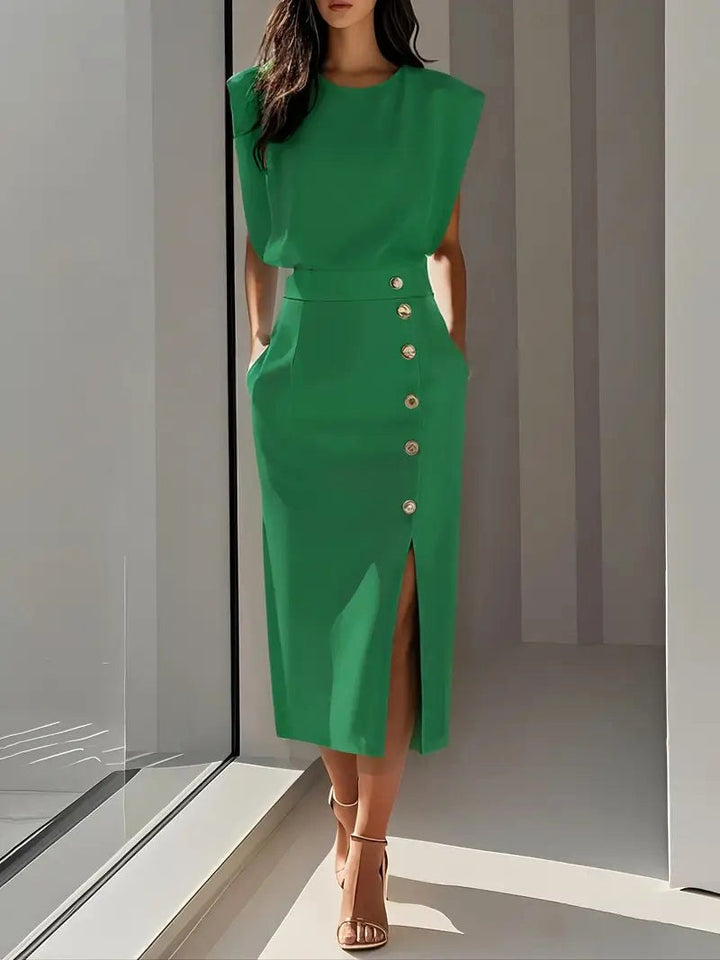 Nina | Women's Midi Dress with Side Slit - Green
