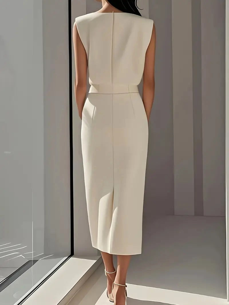 Nina | Women's Midi Dress with Side Slit - Bright Pink
