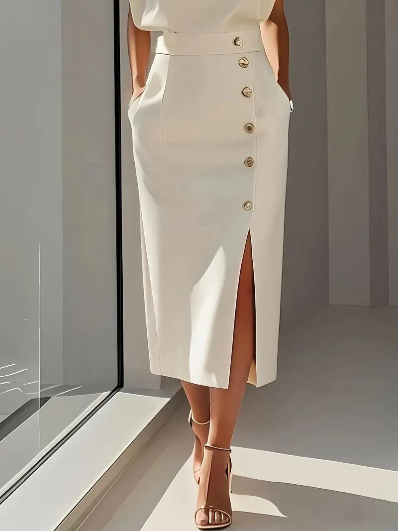 Nina | Women's Midi Dress with Side Slit - Light Blue