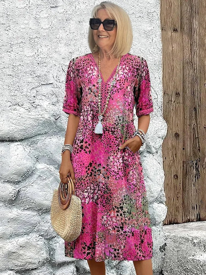Olivia | Women's Floral Midi Dress with Tummy Coverage - Blush Pink
