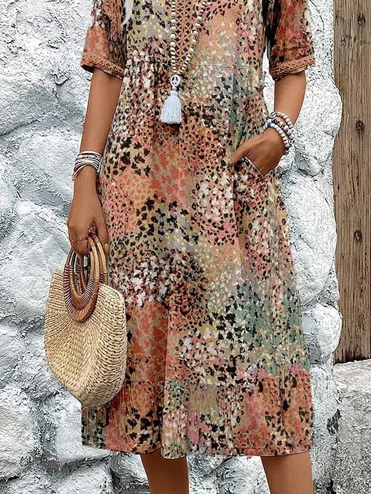 Olivia | Women's Floral Midi Dress with Tummy Coverage, Lightweight Summer Dress for Holidays and Resort Wear, Lightweight Summer Dress for Holidays and Resort Wear - image 7