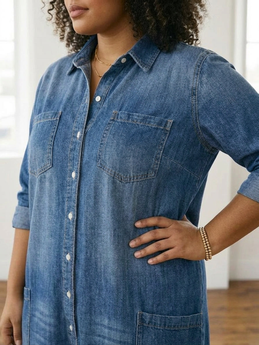 Diana | Vintage Washed Soft Cotton Denim Jumpsuit with Button Closure