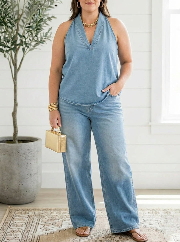 Ivy | Vintage Washed Soft Denim-Look Two-Piece Set