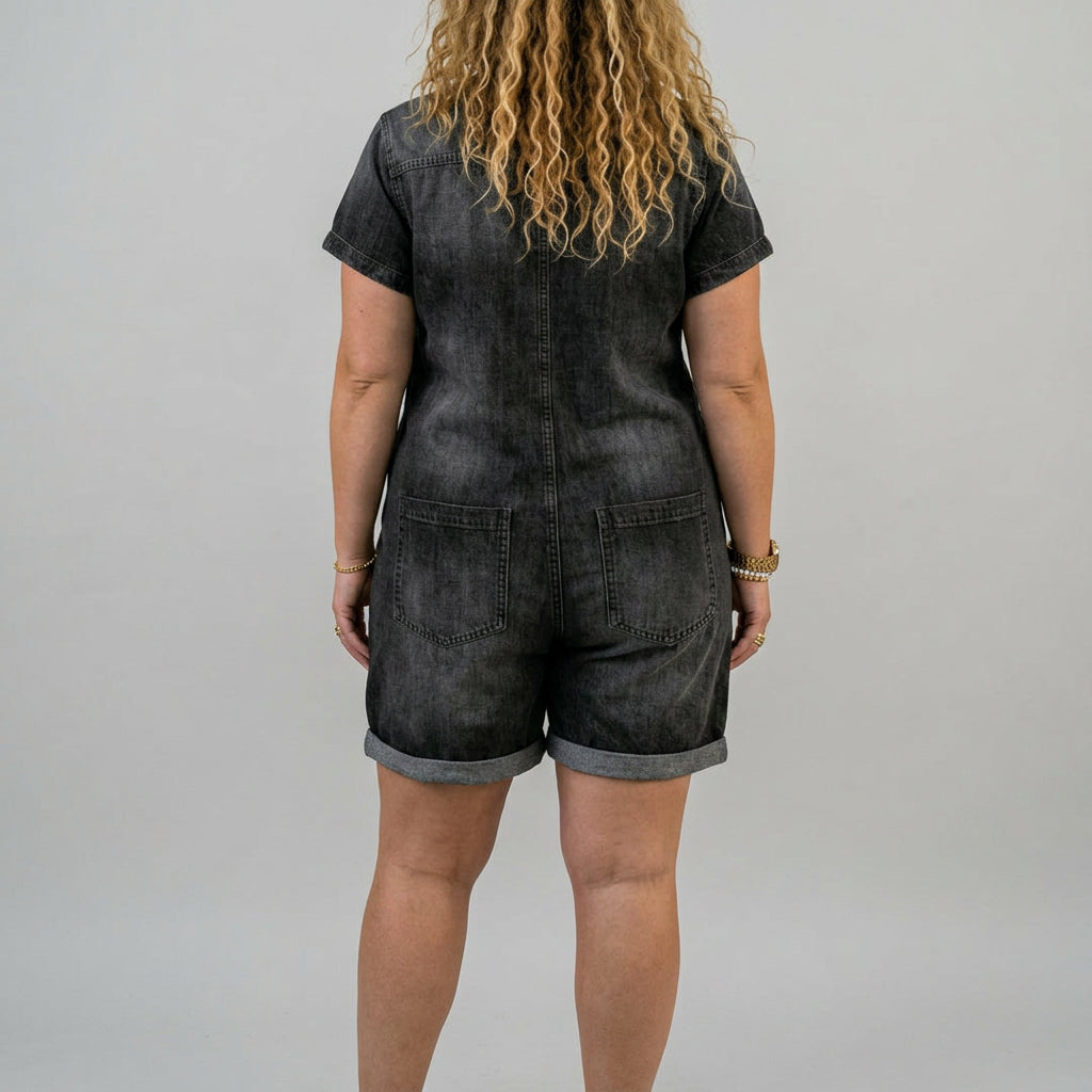 Joan | Vintage Short Cotton Denim-Look Overalls