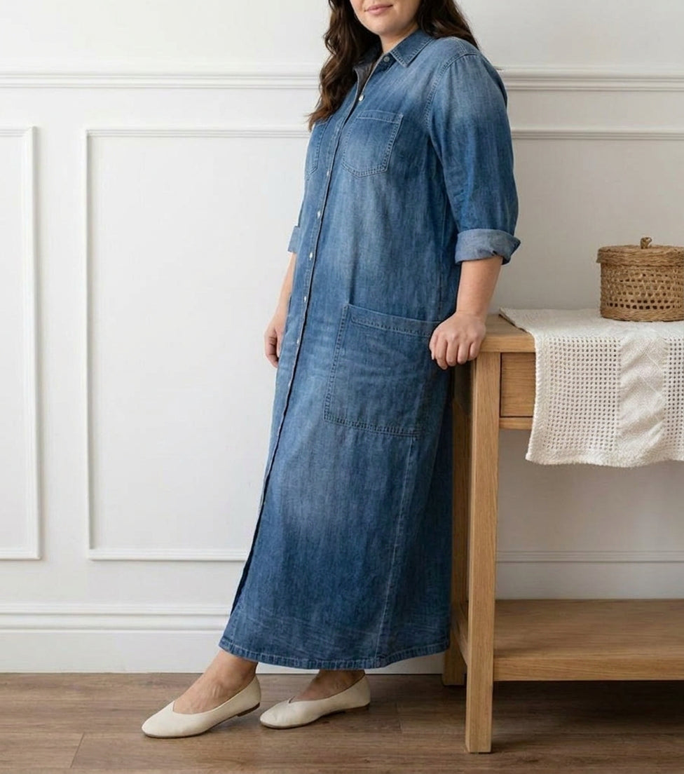 Diana | Vintage Washed Soft Cotton Denim Jumpsuit with Button Closure