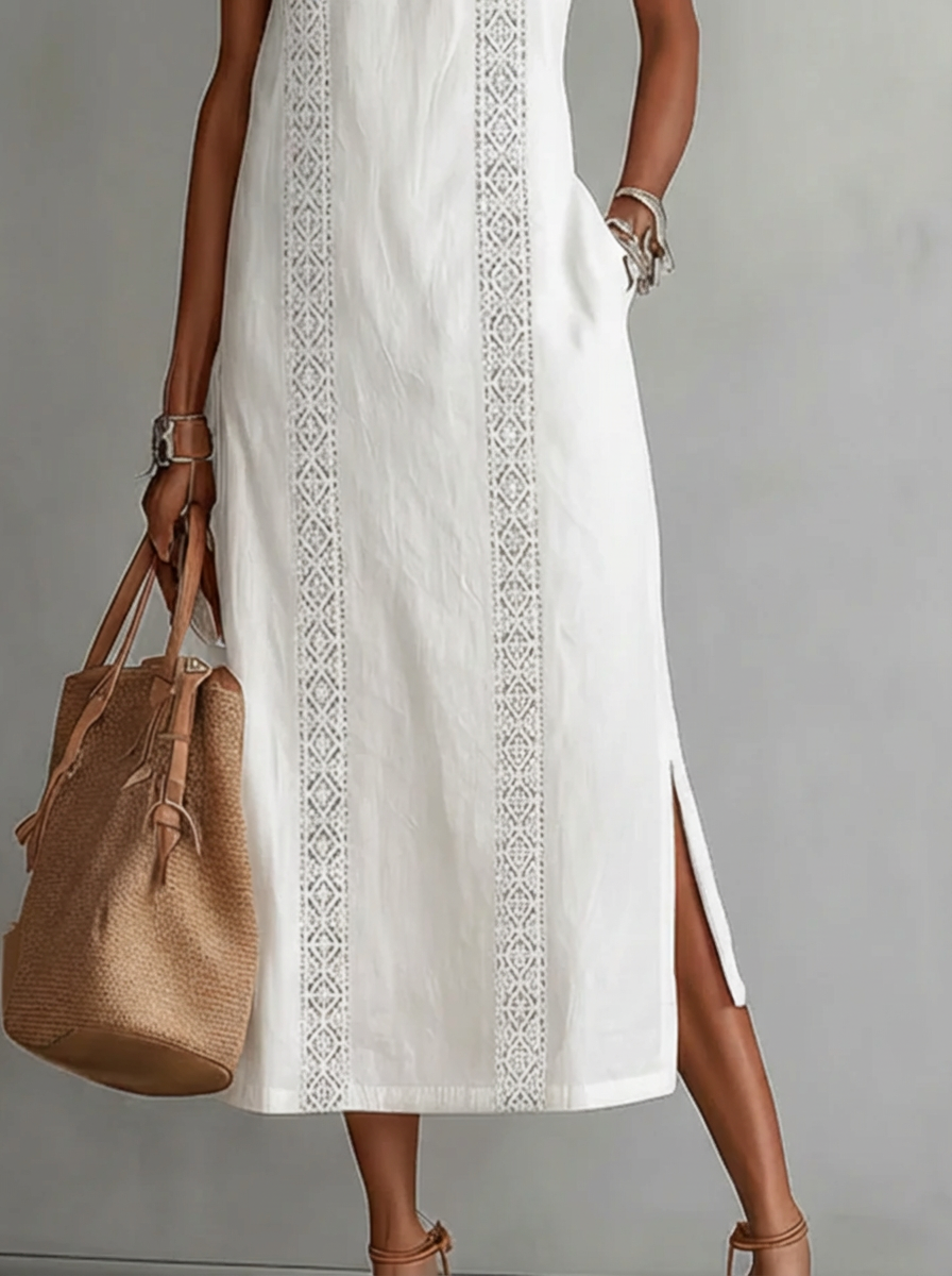 Celine | Sleeveless Lace Detail Midi Dress