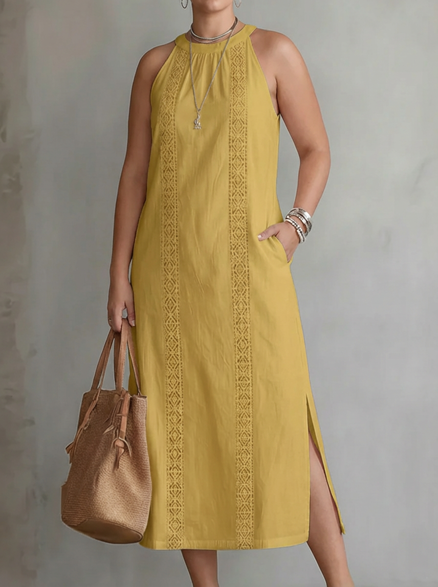 Celina | Sleeveless Lace Detail Midi Dress