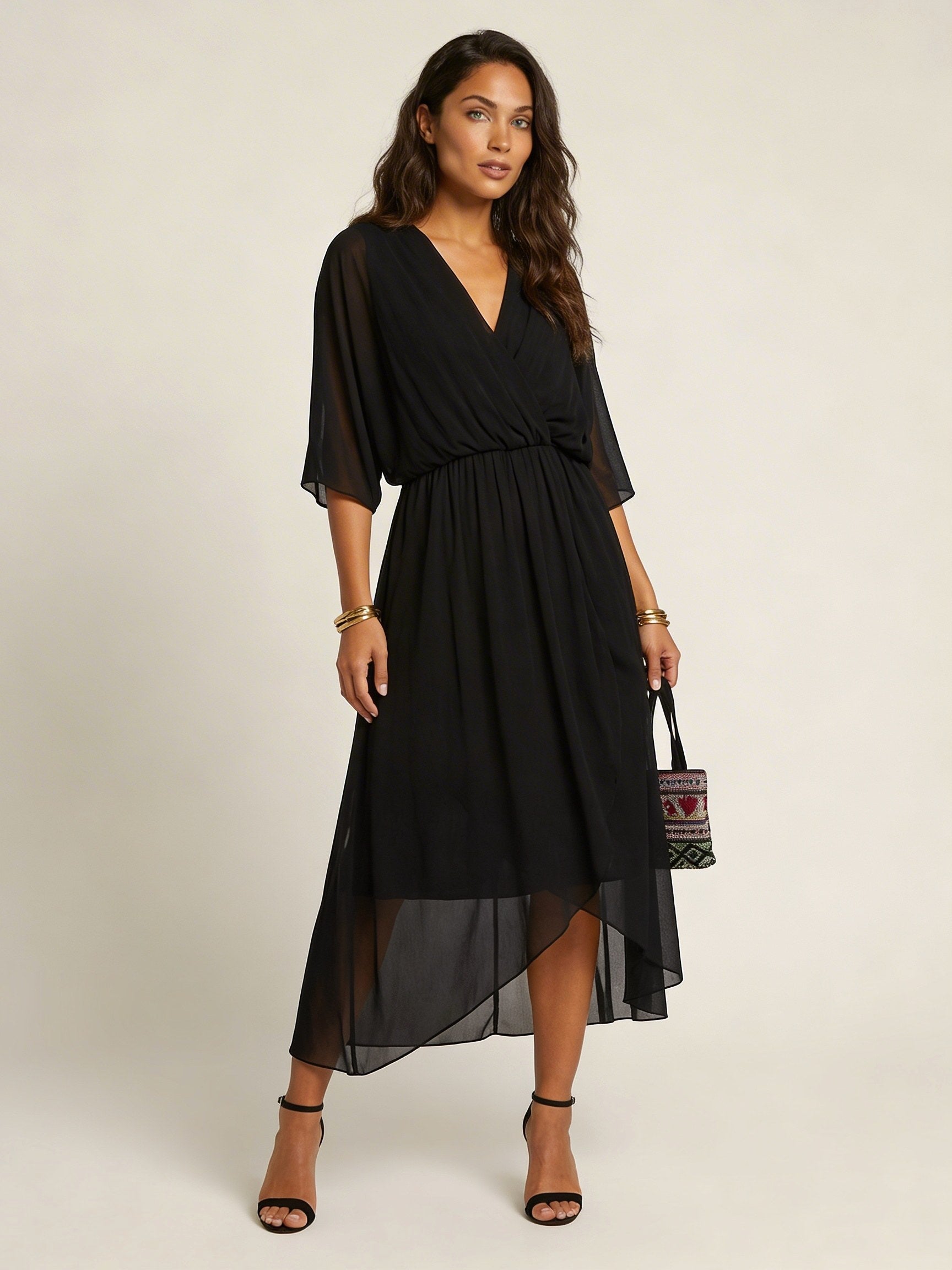 Paige | Women's Flowy Midi Wrap Dress with Tie Waist, V-Neck Midi Dress | The Shrader Sisters | Turquoise