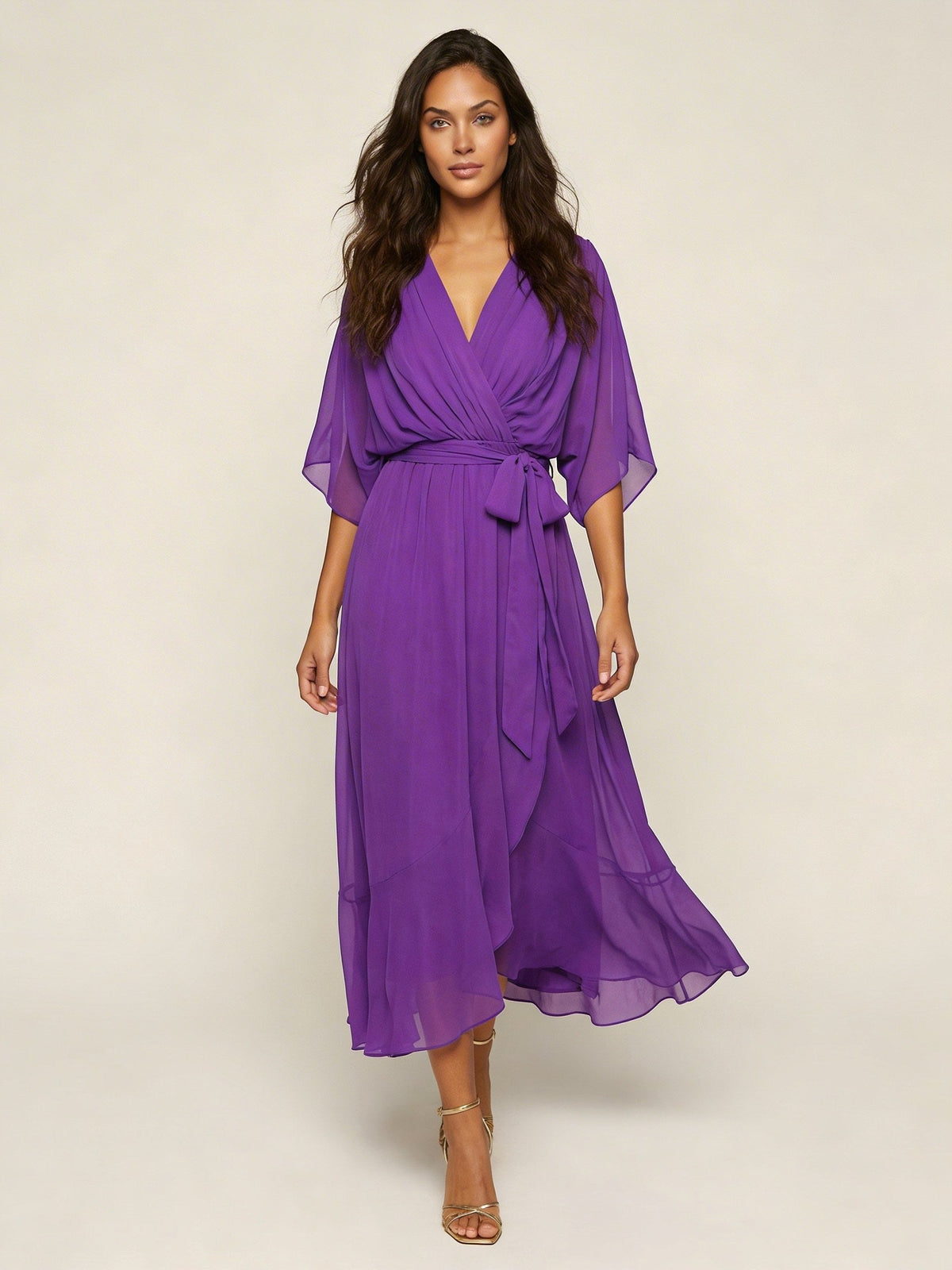 Paige | Women's Flowy Midi Wrap Dress with Tie Waist, V-Neck Midi Dress | The Shrader Sisters | Rood
