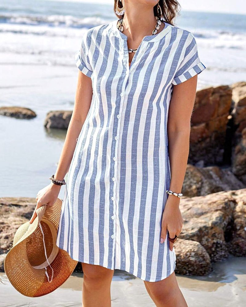 Pamela | Women's Striped Long Sleeve Midi Dress - image 1