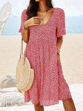 Penelope | Women's Cotton Floral Flutter Sleeve Mini Dress, Lightweight Summer Dress for Holidays and Resort Wear, Lightweight Summer Dress for Holidays and Resort Wear - Red