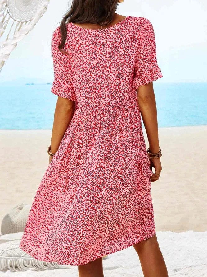 Penelope | Women's Cotton Floral Flutter Sleeve Mini Dress, Lightweight Summer Dress for Holidays and Resort Wear, Lightweight Summer Dress for Holidays and Resort Wear - Navy