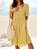 Penelope | Women's Cotton Floral Flutter Sleeve Mini Dress, Lightweight Summer Dress for Holidays and Resort Wear, Lightweight Summer Dress for Holidays and Resort Wear - Light Green