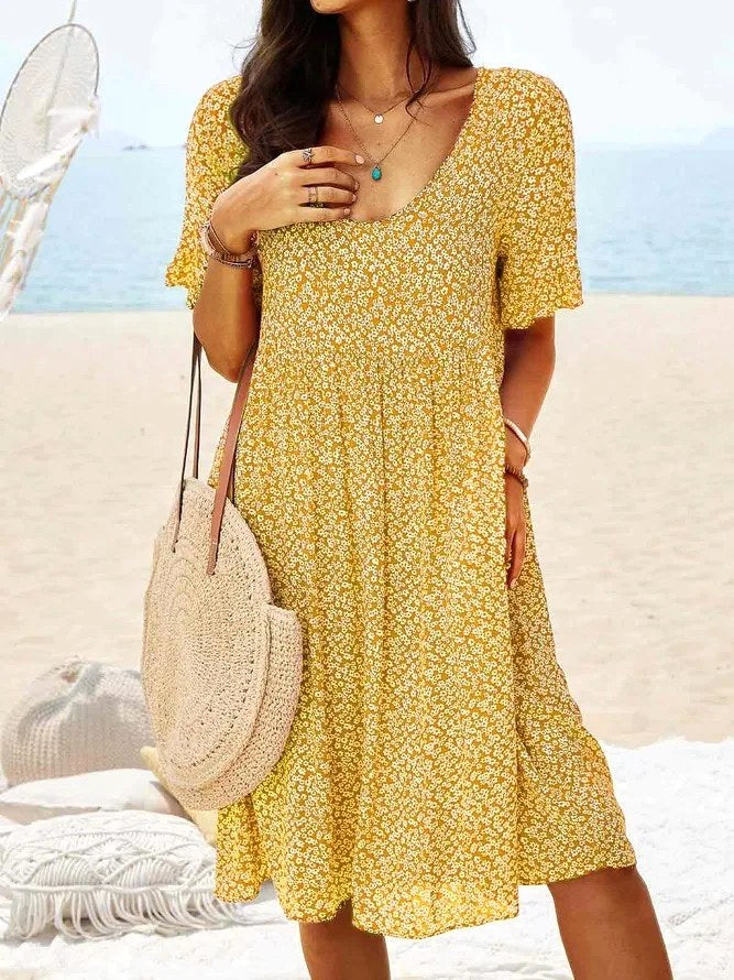 Penelope | Women's Cotton Floral Flutter Sleeve Mini Dress, Lightweight Summer Dress for Holidays and Resort Wear, Lightweight Summer Dress for Holidays and Resort Wear - Light Green
