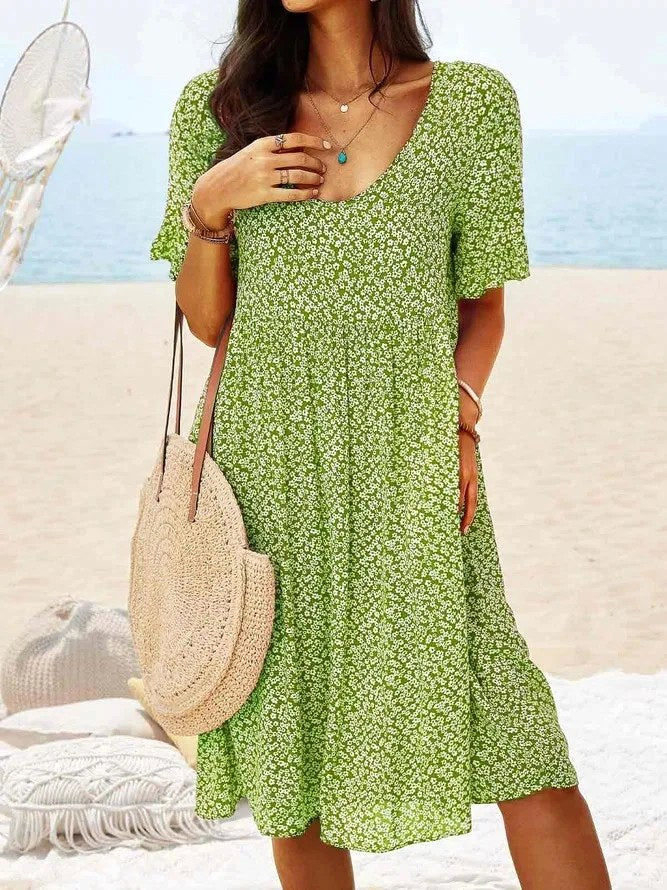 Penelope | Women's Cotton Floral Flutter Sleeve Mini Dress, Lightweight Summer Dress for Holidays and Resort Wear, Lightweight Summer Dress for Holidays and Resort Wear - Steel Blue