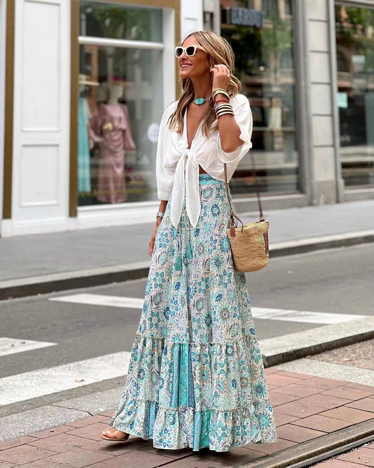 Phoebe | Women's A-Line Dress with Floral Print, Autumn Midi Dress | The Shrader Sisters