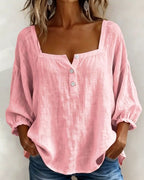 Phoebe | Women's Square Neck Blouse, Relaxed Tailored Top | The Shrader Sisters | Pink