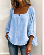 Phoebe | Women's Square Neck Blouse, Relaxed Tailored Top | The Shrader Sisters
