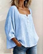 Phoebe | Women's Square Neck Blouse, Relaxed Tailored Top | The Shrader Sisters
