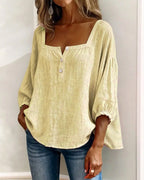 Phoebe | Women's Square Neck Blouse, Relaxed Tailored Top | The Shrader Sisters