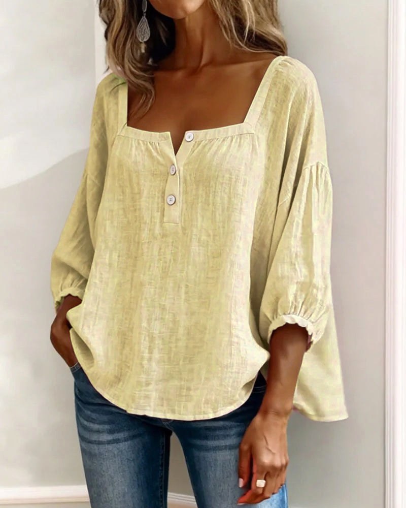 Phoebe | Women's Square Neck Blouse, Relaxed Tailored Top | The Shrader Sisters