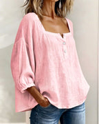 Phoebe | Women's Square Neck Blouse, Relaxed Tailored Top | The Shrader Sisters | White