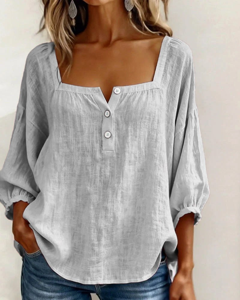 Phoebe | Women's Square Neck Blouse, Relaxed Tailored Top | The Shrader Sisters