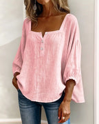 Phoebe | Women's Square Neck Blouse, Relaxed Tailored Top | The Shrader Sisters | Yellow