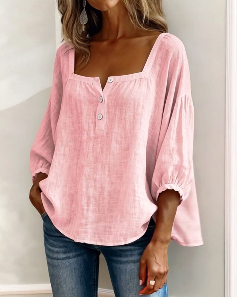 Phoebe | Women's Square Neck Blouse, Relaxed Tailored Top | The Shrader Sisters | Yellow