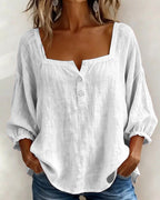 Phoebe | Women's Square Neck Blouse, Relaxed Tailored Top | The Shrader Sisters | Gray