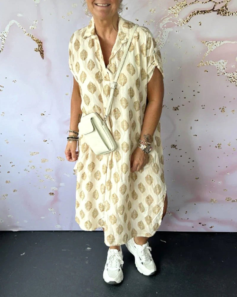 Phoebe | Women's V-Neck Printed Shirt Dress - Groen