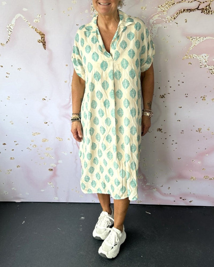 Phoebe | Women's V-Neck Printed Shirt Dress - Zwart