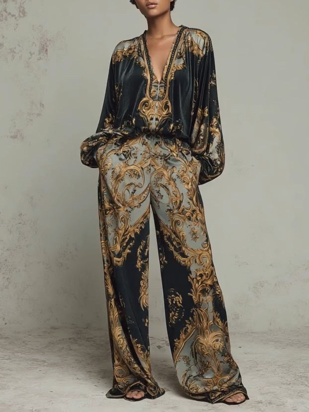 Piper | Women's Baroque Two-Piece Set, Wide-Leg Trousers and Blouse | The Shrader Sisters