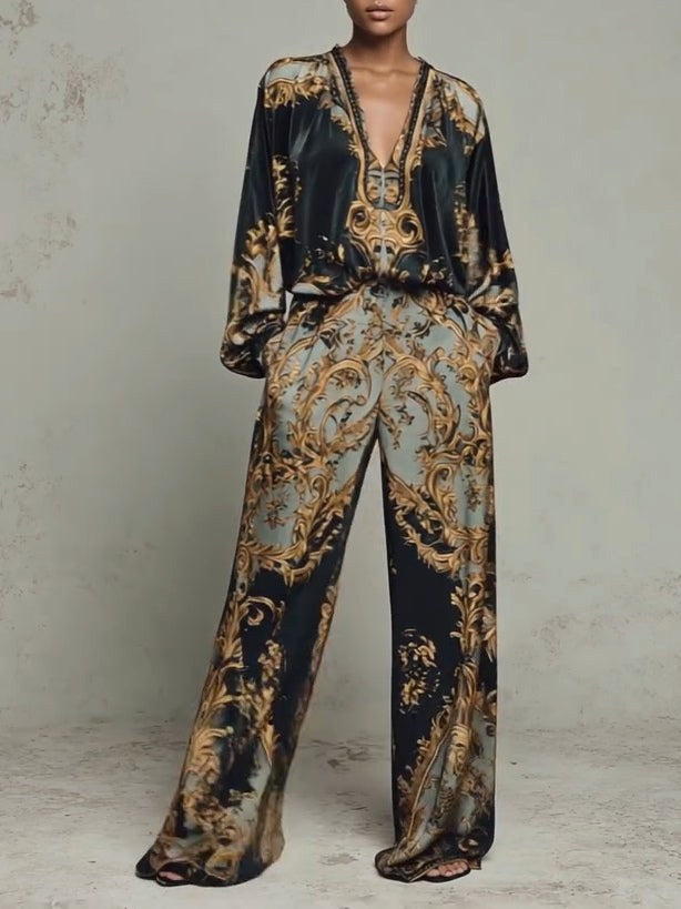 Piper | Women's Baroque Two-Piece Set, Wide-Leg Trousers and Blouse | The Shrader Sisters