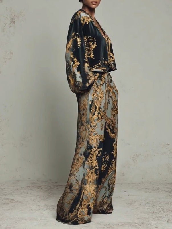 Piper | Women's Baroque Two-Piece Set, Wide-Leg Trousers and Blouse | The Shrader Sisters