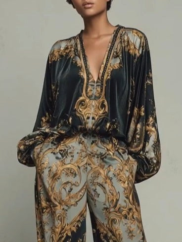 Piper | Women's Baroque Two-Piece Set, Wide-Leg Trousers and Blouse | The Shrader Sisters