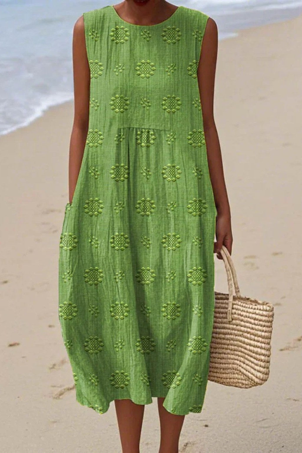 Piper | Women's Sleeveless Embroidered Midi Dress - Green