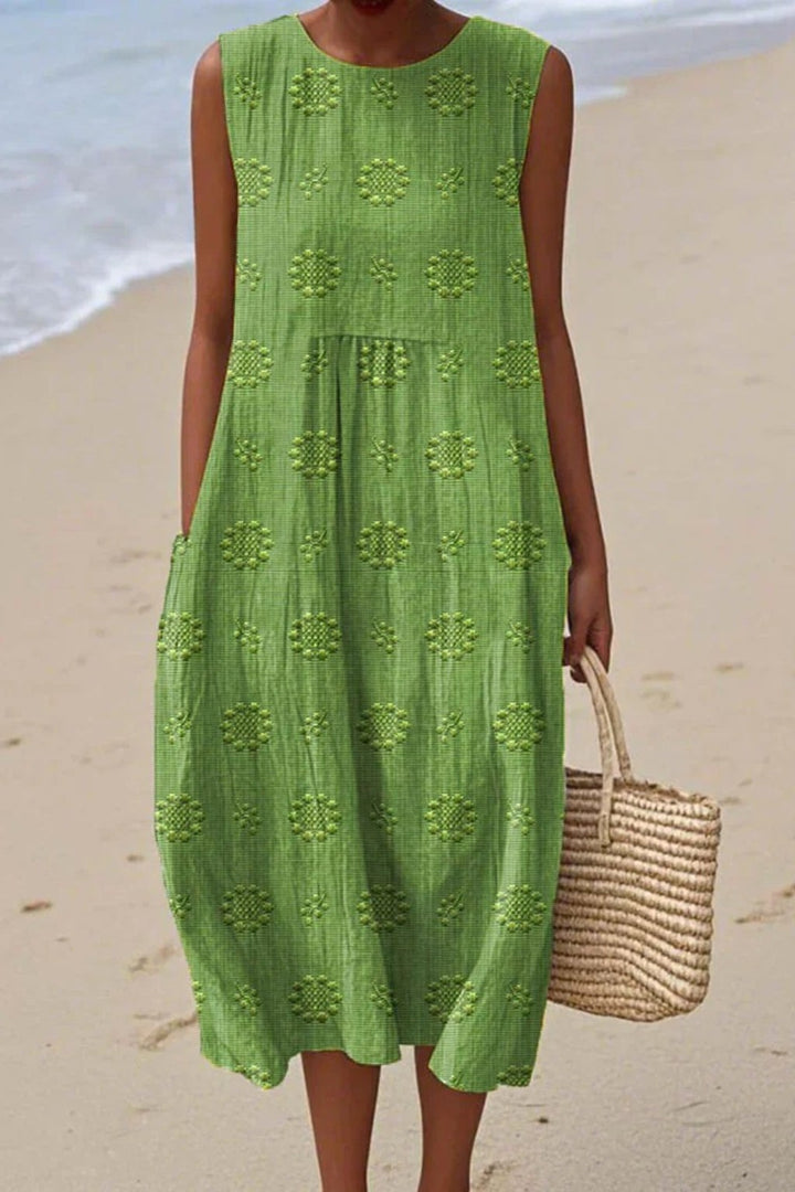 Piper | Women's Sleeveless Embroidered Midi Dress - Green