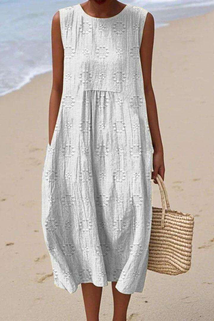 Piper | Women's Sleeveless Embroidered Midi Dress - White