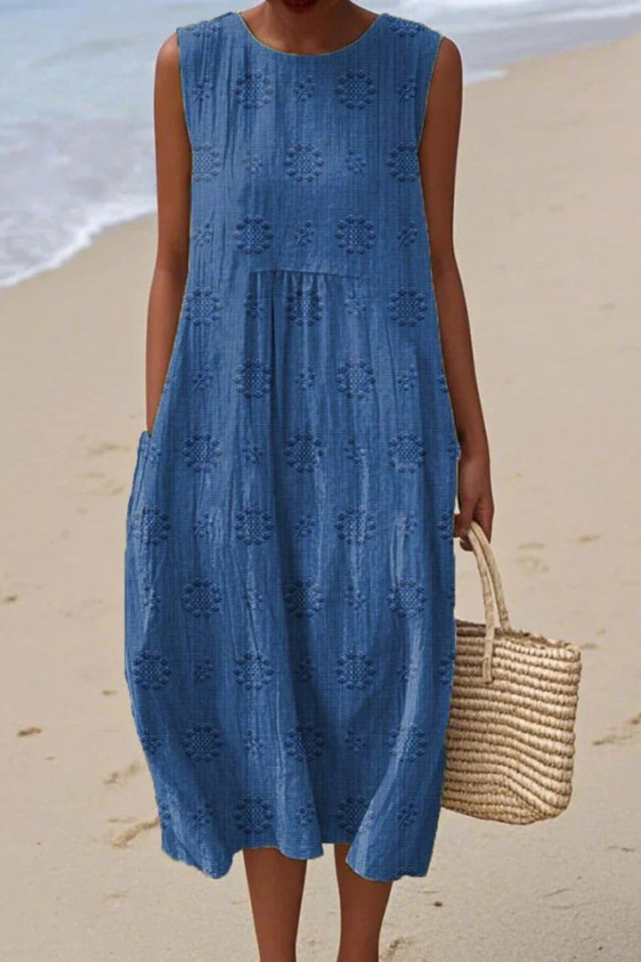 Piper | Women's Sleeveless Embroidered Midi Dress - Blue