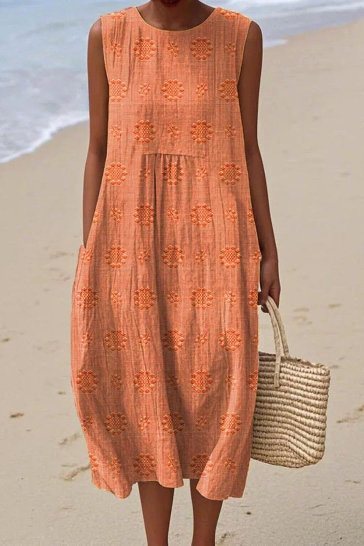Piper | Women's Sleeveless Embroidered Midi Dress - Orange