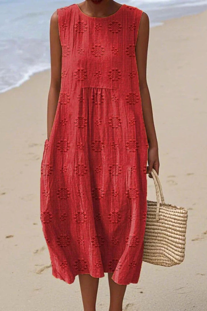 Piper | Women's Sleeveless Embroidered Midi Dress - Red
